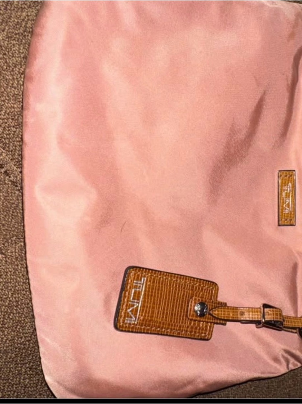 Tumi Pink Crossbody Bag with Brown Trim - Picture 3 of 7